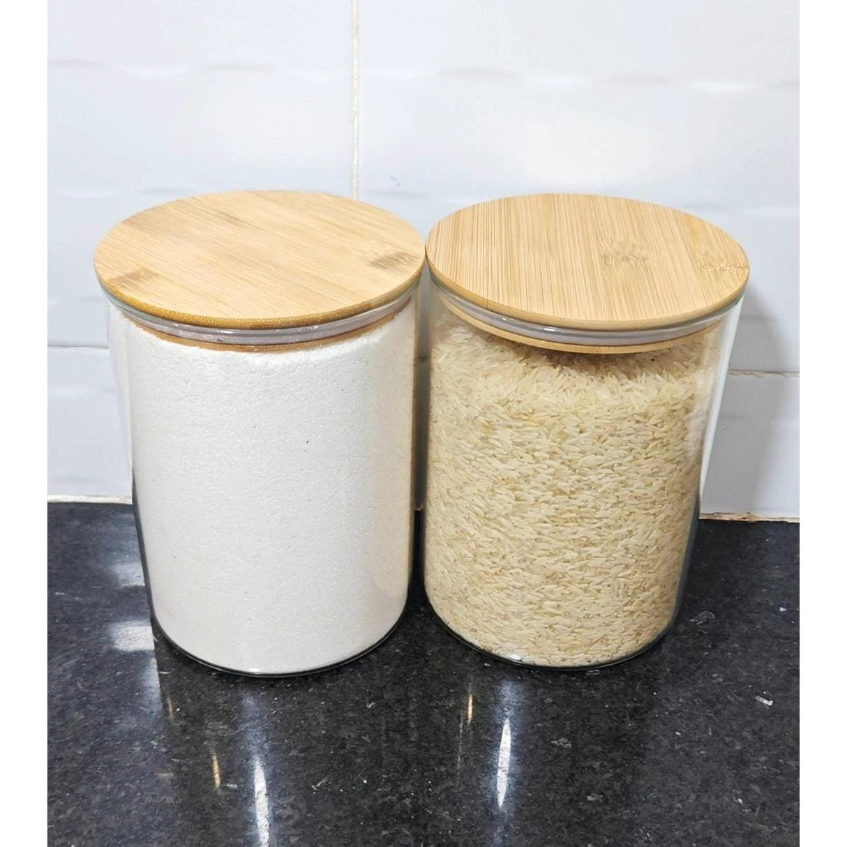 Borosilicate Glass Storage Jars with Airtight Bamboo Lid 3200ml and 2400ml Glass storage jar Food Storage Containers