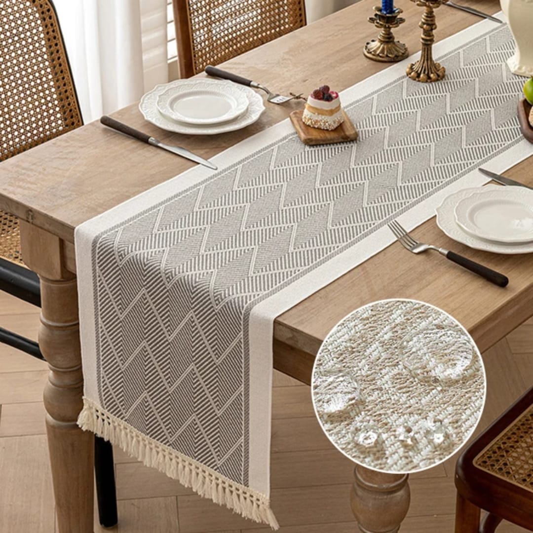 Braided Cotton Linen Table Runner – 35x210cm Elegant Dining Table Decor