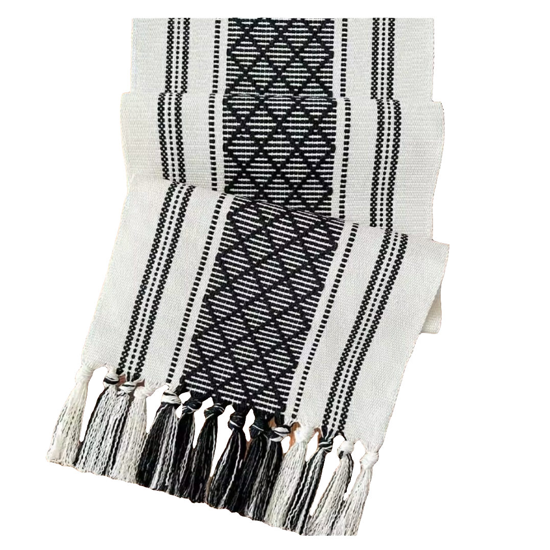 Braided Woven Textured Table Runner with Tassels + 6pcs Mats – Multiple Colours
