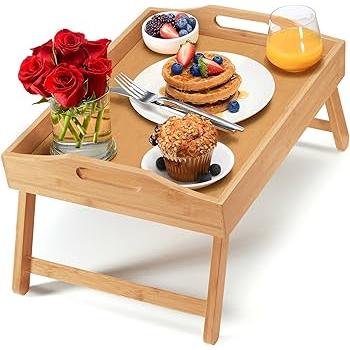 Breakfast in Bed Foldable Bamboo Tray Available in Wooden, Black, and White
