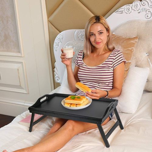 Breakfast in Bed Foldable Bamboo Tray Available in Wooden, Black, and White