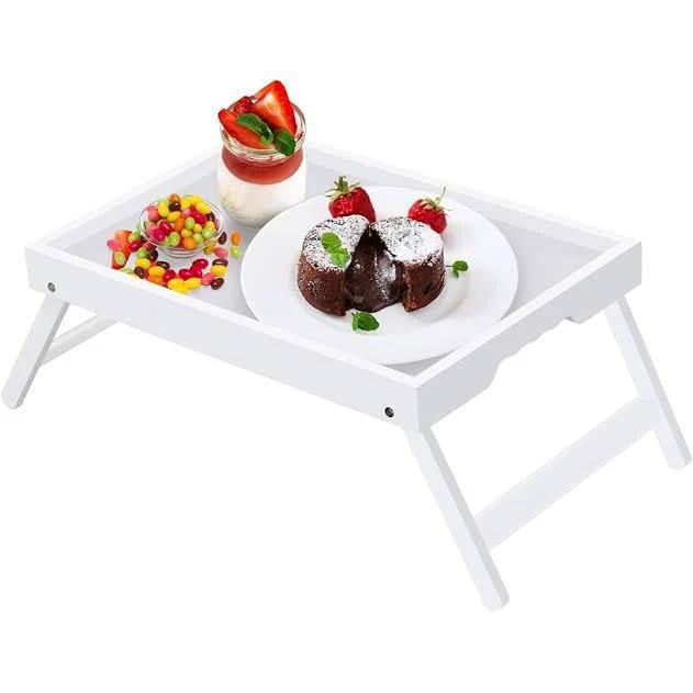 Breakfast in Bed Foldable Bamboo Tray Available in Wooden, Black, and White Home Comfort Appliances Flatware Trays