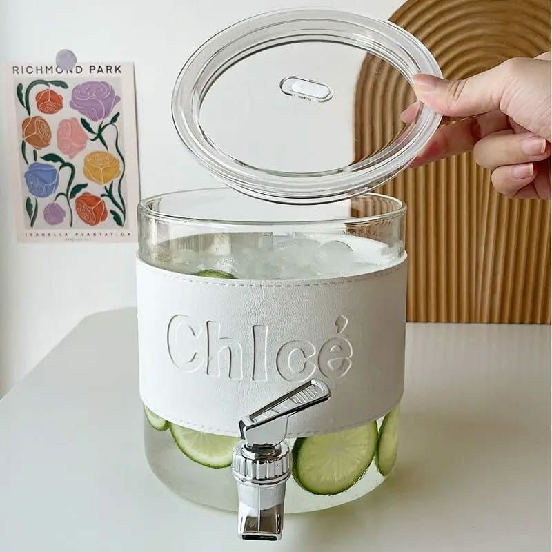 Chlce Juice Dispenser 2.3L Glass Jug with Acrylic Lid Heat Resistant & Airtight with Filter & Faucet
