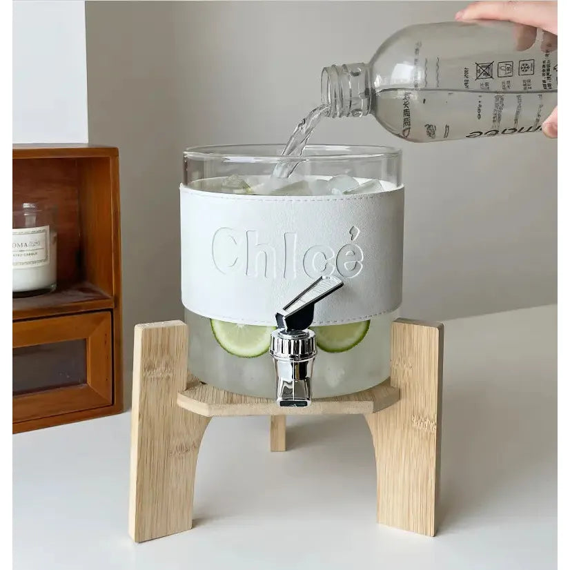 Chlce Juice Dispenser 2.3L Glass Jug with Acrylic Lid Heat Resistant & Airtight with Filter & Faucet