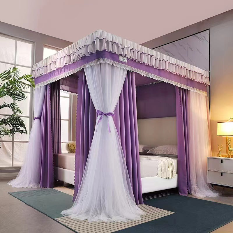 Canopy 4 Stand Mosquito Net with Stainless Steel Bracket | Princess Room Decorative Bed Curtain, 6x6 Size