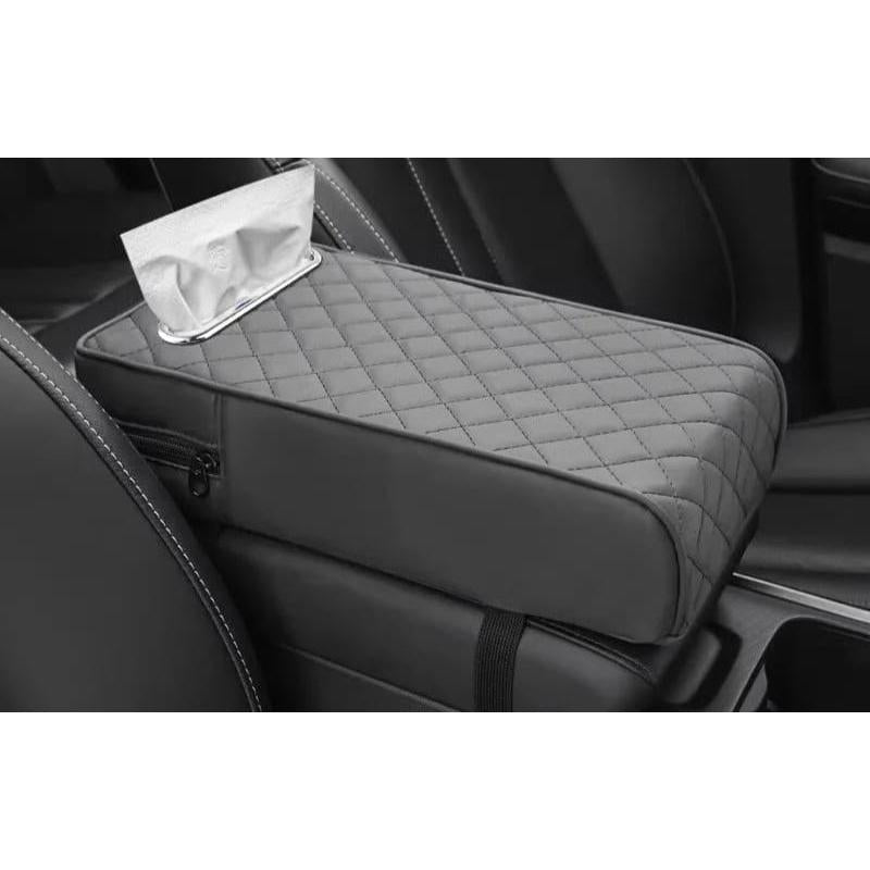 Car Armrest with Tissue Storage Universal Pad & Protective Cushion Support Multifunctional Booster Pad (Black, Grey, Brown, Beige)