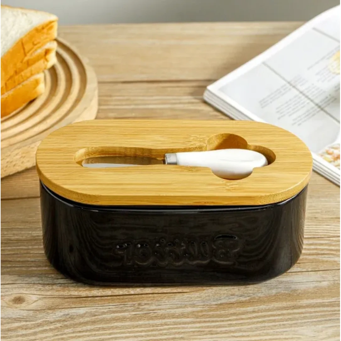 Ceramic Butter Dish 650ml in Black and White Butter dish Butter Dishes