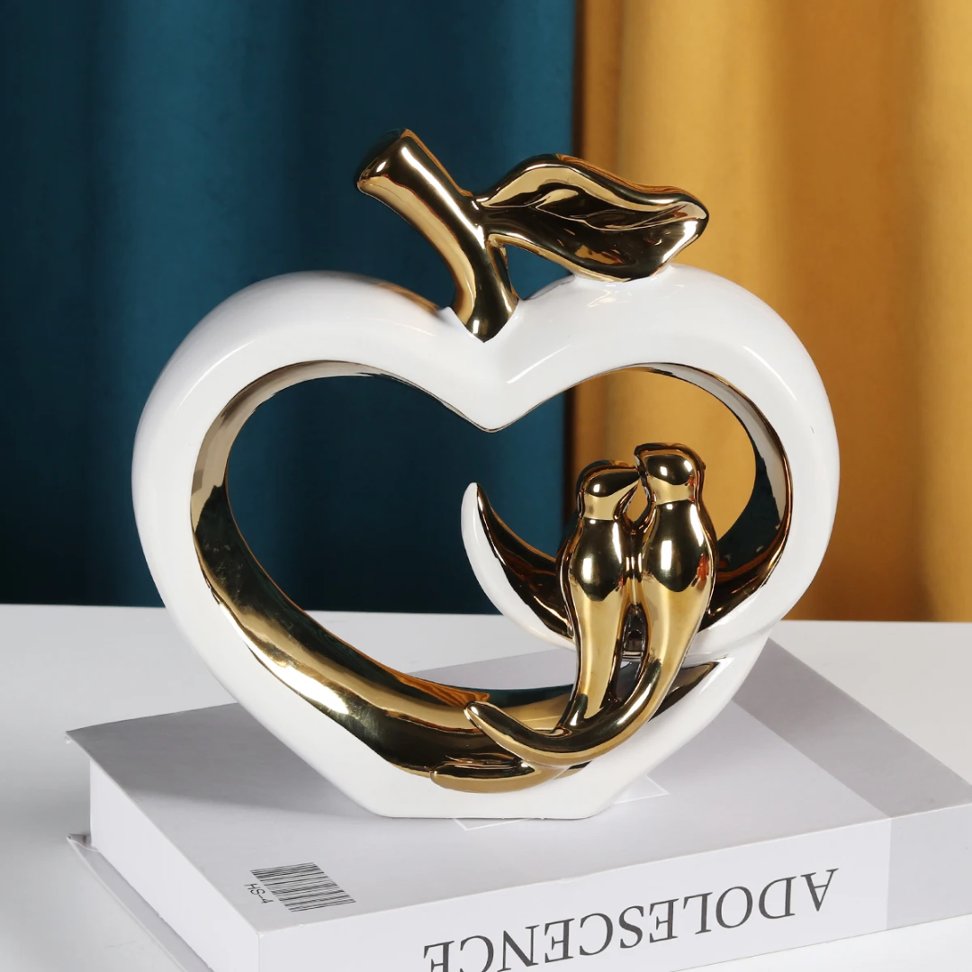 Ceramic Golden Bird Apple Figurine – White and Orange Light Luxury Decor