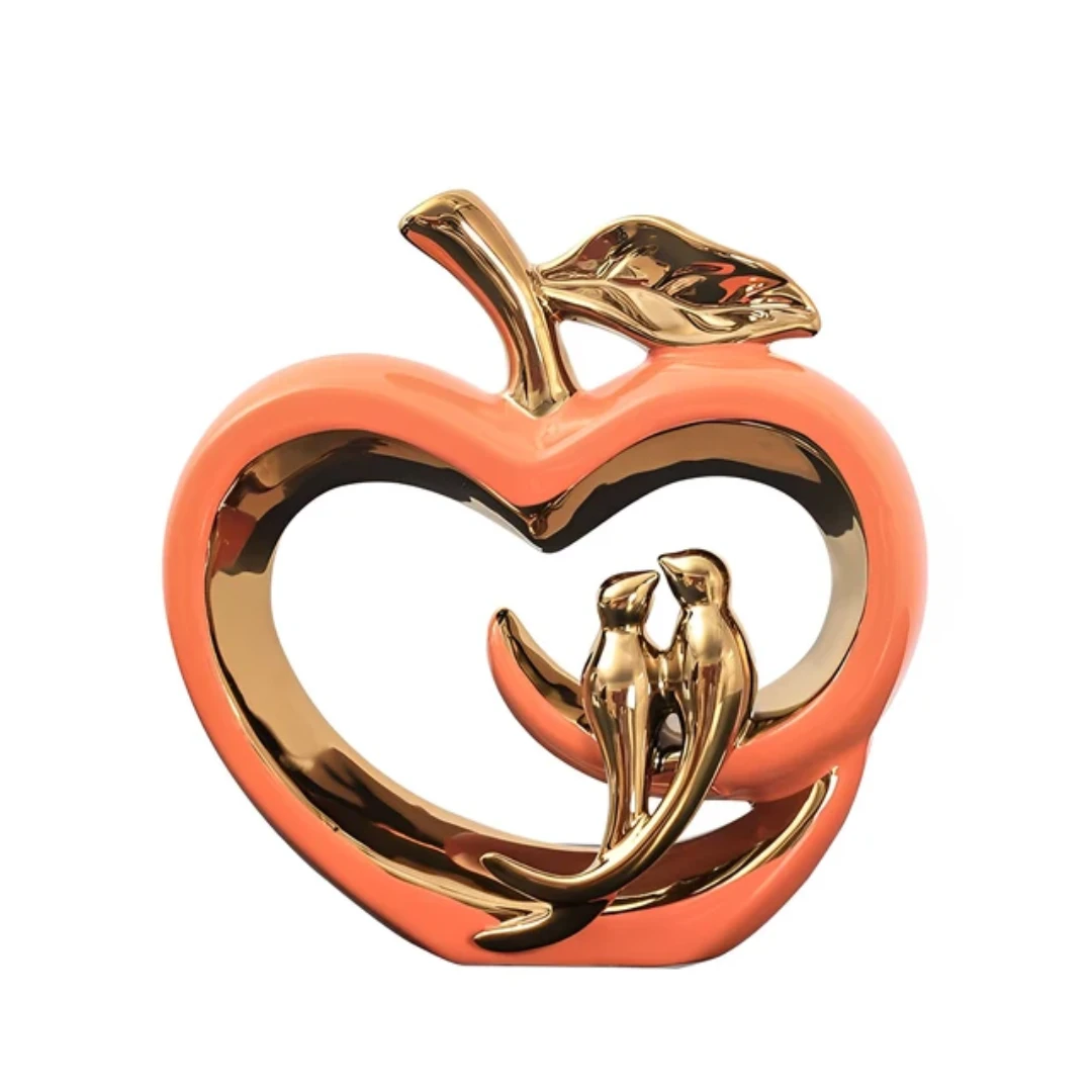 Ceramic Golden Bird Apple Figurine – White and Orange Light Luxury Decor Decor Figurines