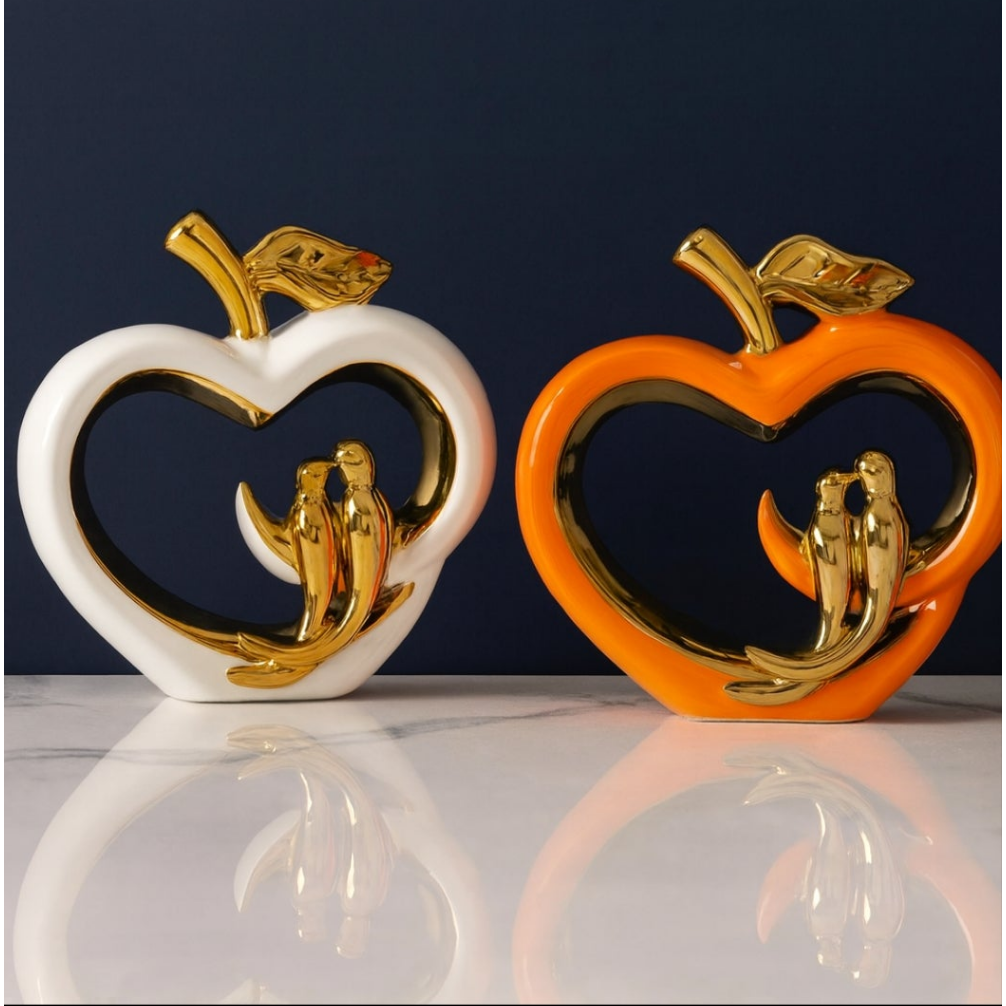Ceramic Golden Bird Apple Figurine – White and Orange Light Luxury Decor
