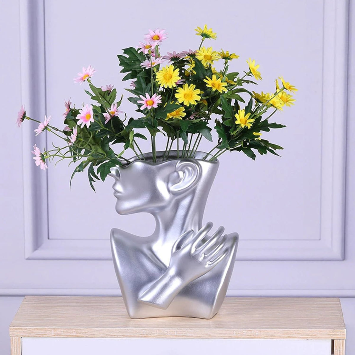 Ceramic Human Head Abstract Flower Vase Decor Flowers