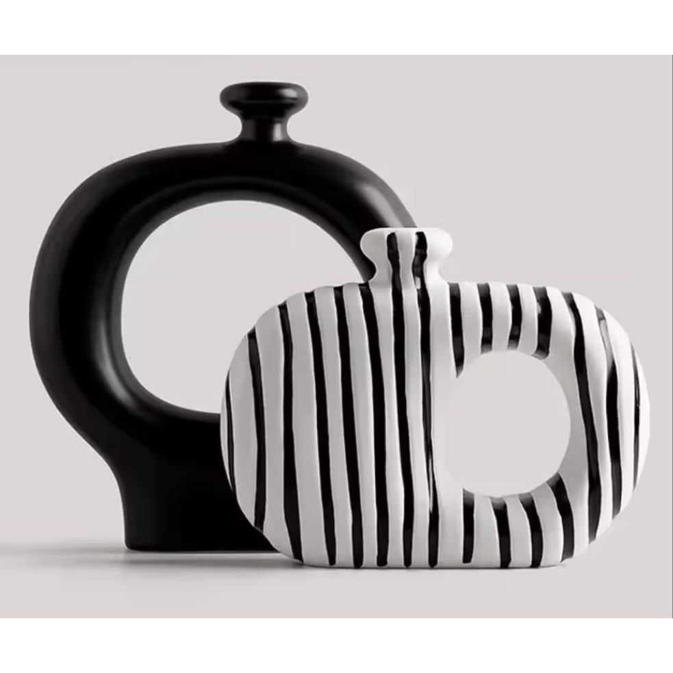 Ceramic Stripped Vase Set – Modern Decorative Design