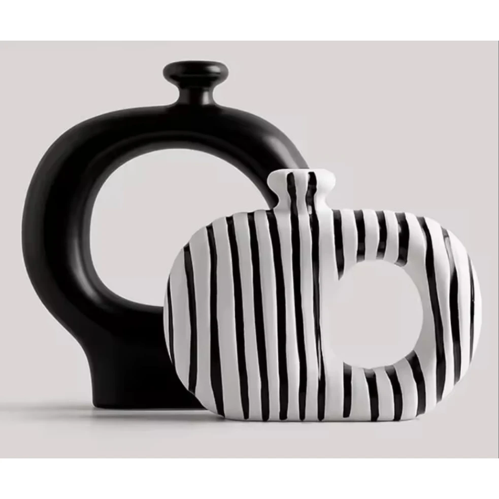 Ceramic Stripped Vase Set – Modern Decorative Design Living Room Decor Home Decor Decals