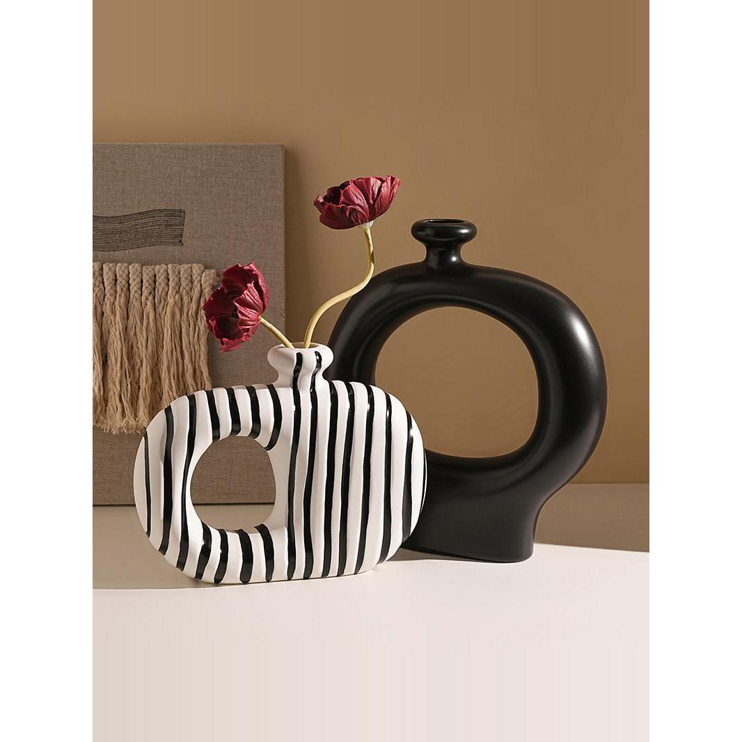 Ceramic Stripped Vase Set – Modern Decorative Design