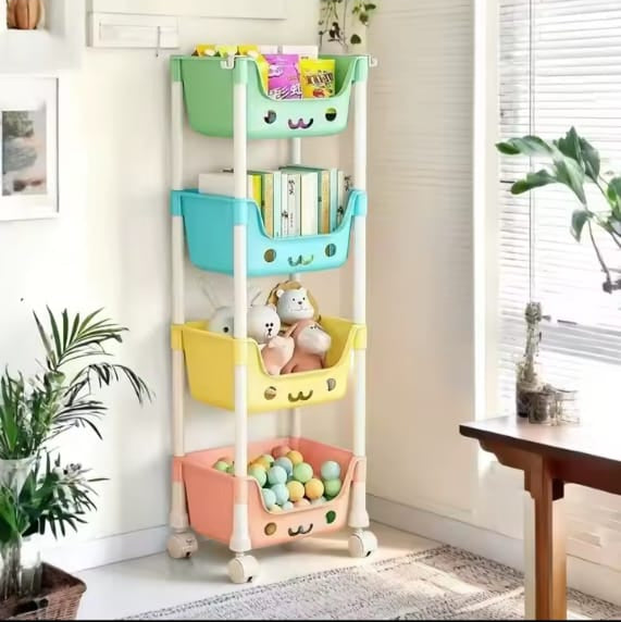 Children’s 4 Tier Toy Storage Rack with Wheels Compact Design