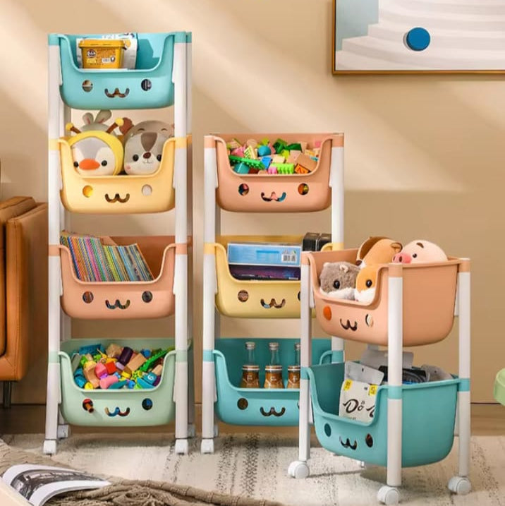 Children’s 4 Tier Toy Storage Rack with Wheels Compact Design