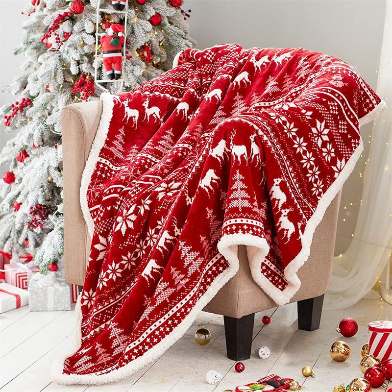 Christmas Fleece Throw Blanket Double-Sided Cozy Warm Blanket 130x150cm