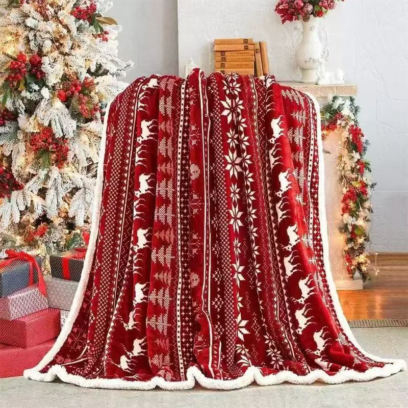 Christmas Fleece Throw Blanket Double-Sided Cozy Warm Blanket 130x150cm