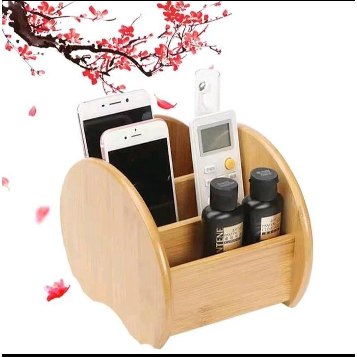 Classic Elegant Bamboo Desktop Organizer for Remote, Cutlery, and Stationery Home Office Desktop Organizers
