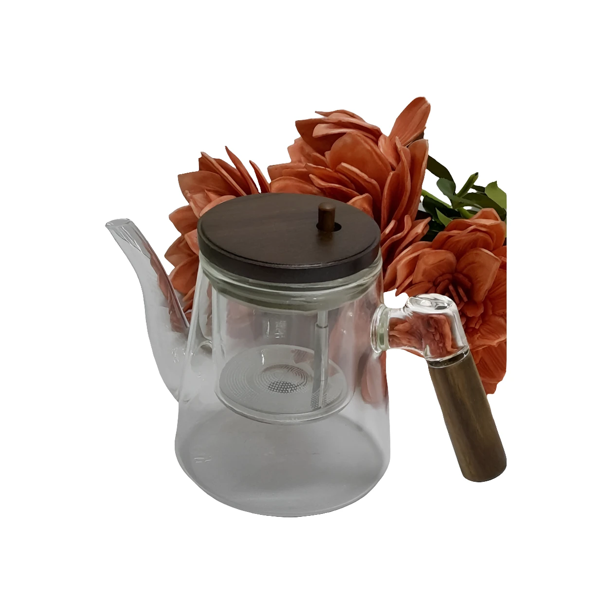 Classy Frosted Borosilicate Glass Tea Pot with Bamboo Handle 1000ml Capacity Glassware Serveware