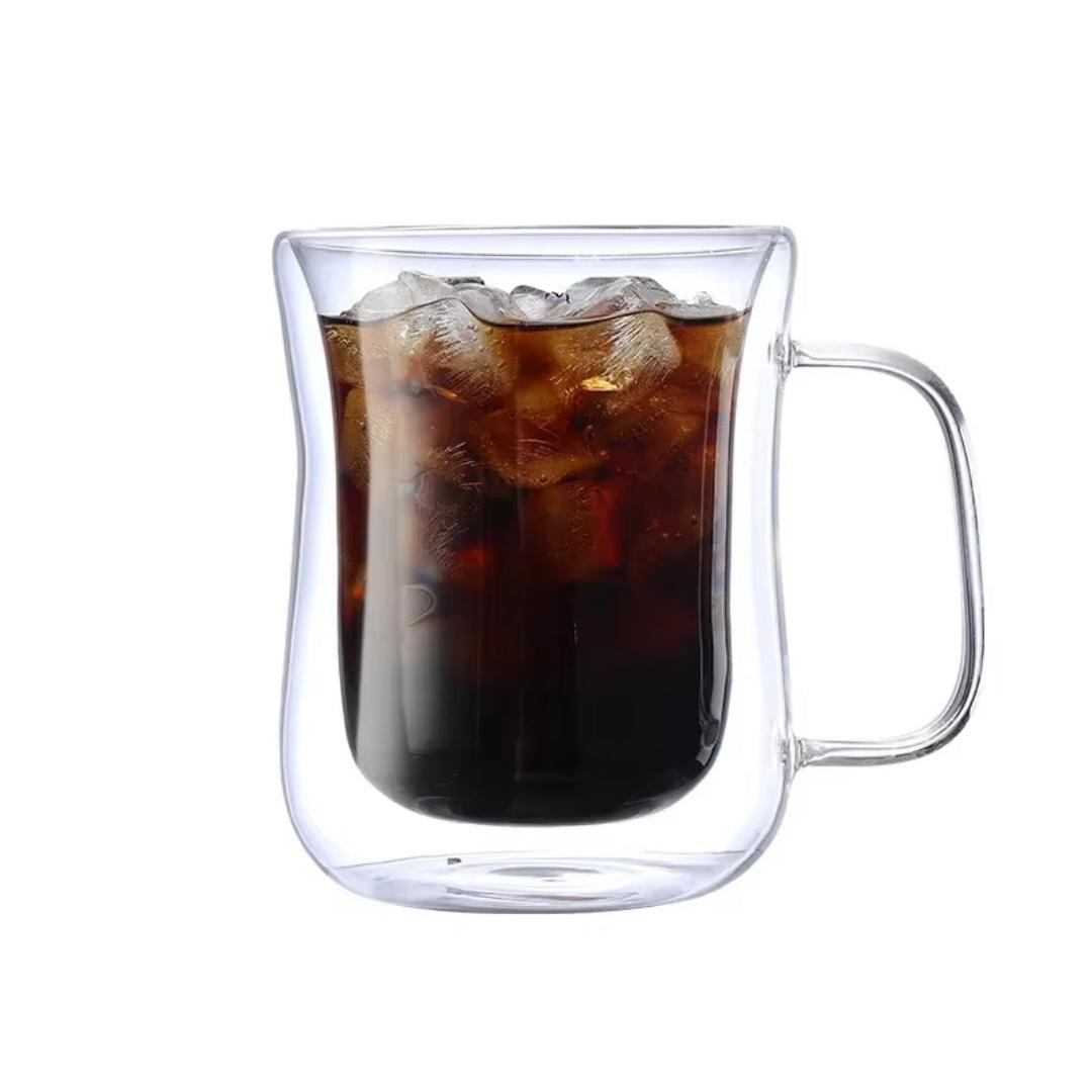 Clear Glass Coffee Mugs with Handles 450ml Double Wall Insulated Coffee Cups for Tea, Coffee, and Espresso.