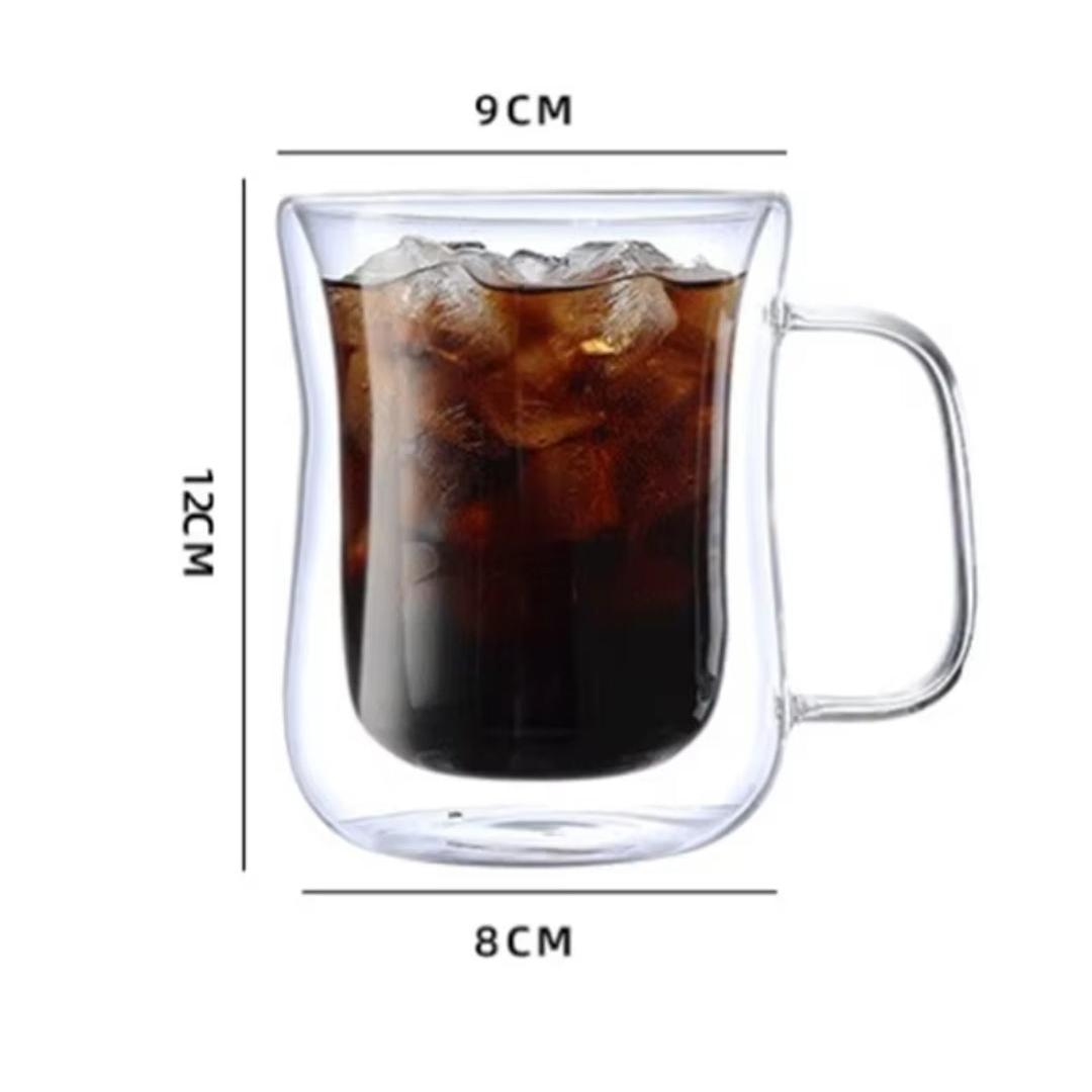 Clear Glass Coffee Mugs with Handles 450ml Double Wall Insulated Coffee Cups for Tea, Coffee, and Espresso.