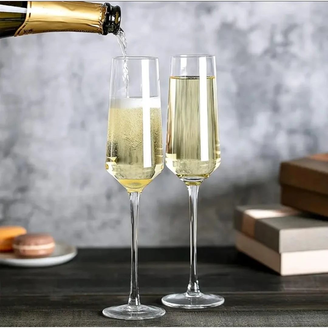 Clear Long Stem Champagne & Wine Flutes – Set of 6 (200ml) Glassware Champagne Glasses