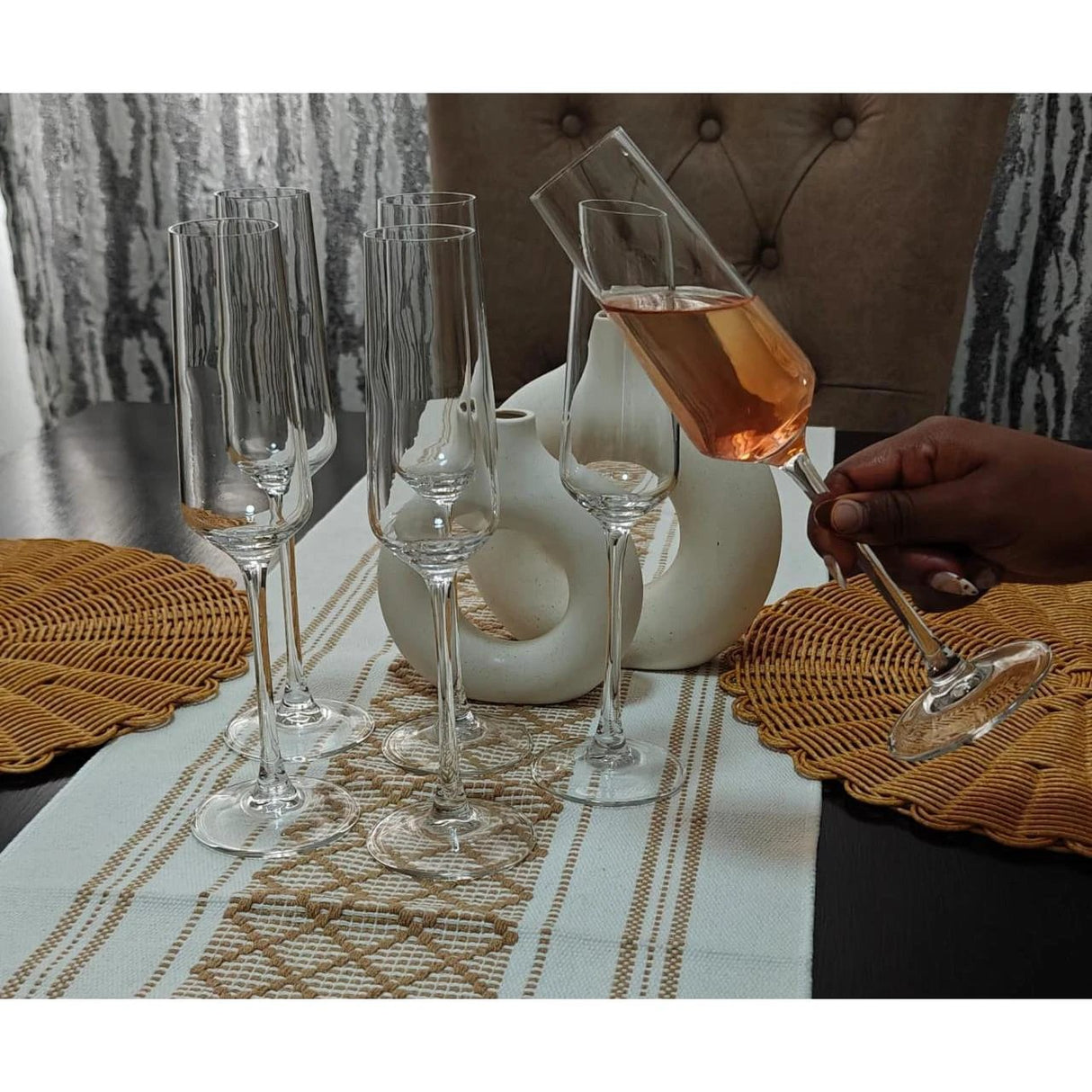 Clear Long Stem Champagne & Wine Flutes – Set of 6 (200ml) Glassware Champagne Glasses