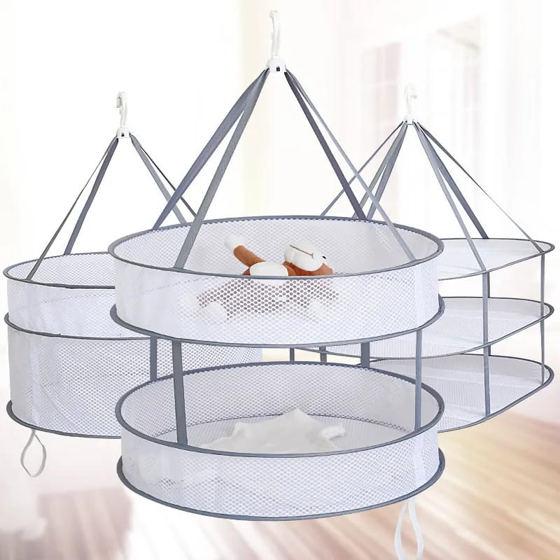Clothes Drying Basket Double layer Hanging Net Pocket