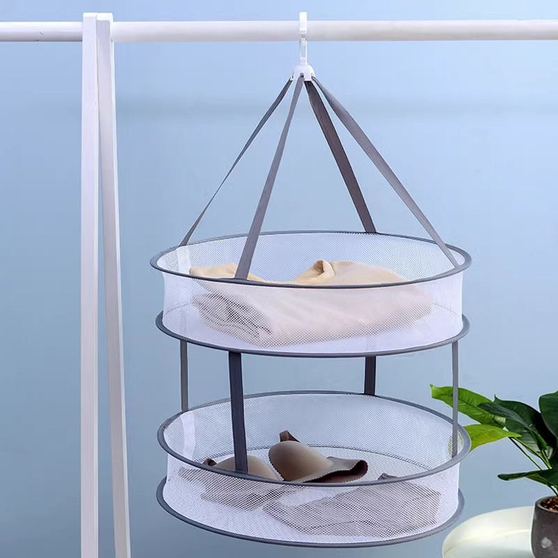 Clothes Drying Basket Double layer Hanging Net Pocket