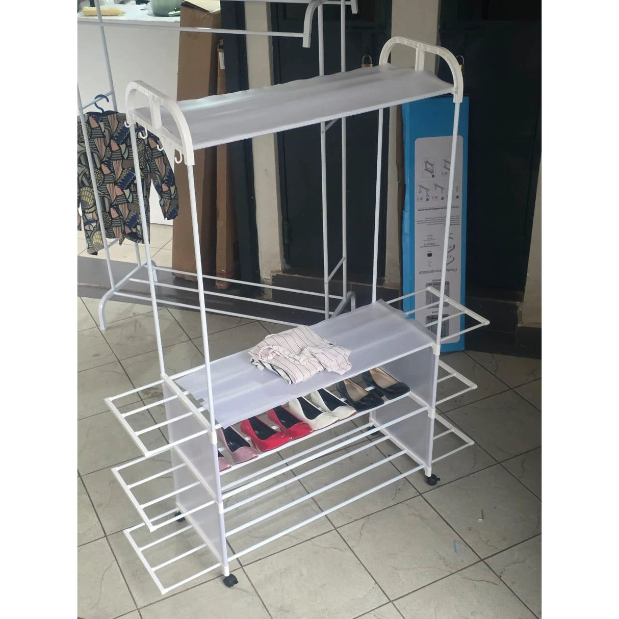 Clothing Rack with Wheels and 3 Metal Shelves Garment Racks