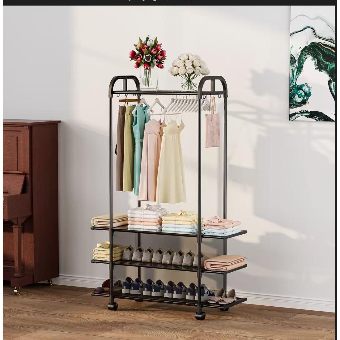 Clothing Rack with Wheels and 3 Metal Shelves