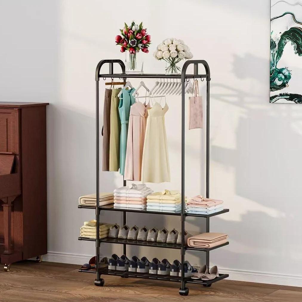Clothing Rack with Wheels and 3 Metal Shelves Garment Racks