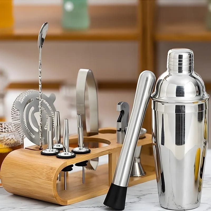Cocktail Shaker Set 10-Piece Bartending Kit with Bamboo Frame for Home or Professional Use