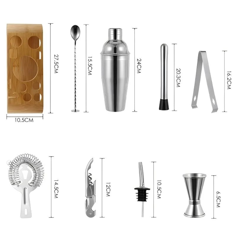 Cocktail Shaker Set 10-Piece Bartending Kit with Bamboo Frame for Home or Professional Use
