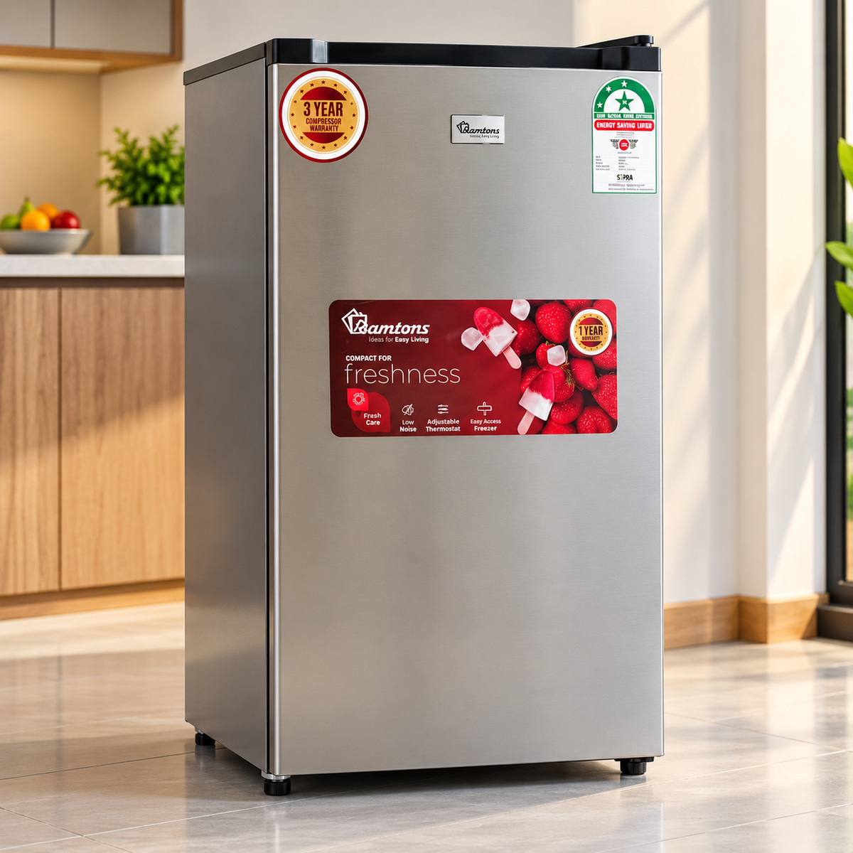 90L Inox Single Door Fridge – Silver
