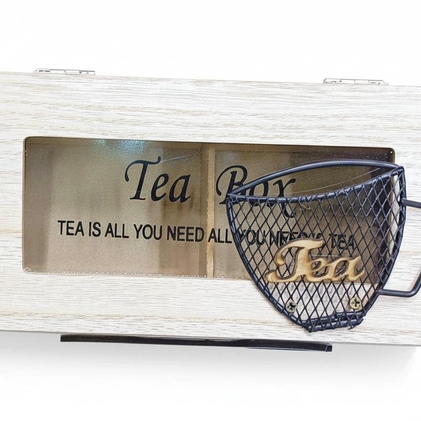 Compartment Wooden Teabag|Coffee Organizer Eco Friendly, Solid Wood with Stainless Steel Frame Storage Contaiine Coffee Filter Baskets