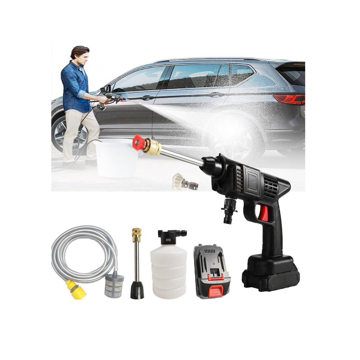 Cordless Electric Car Pressure Washer 48V Rechargeable Portable Power Cleaner with 8000mAh Battery and Carrying Case