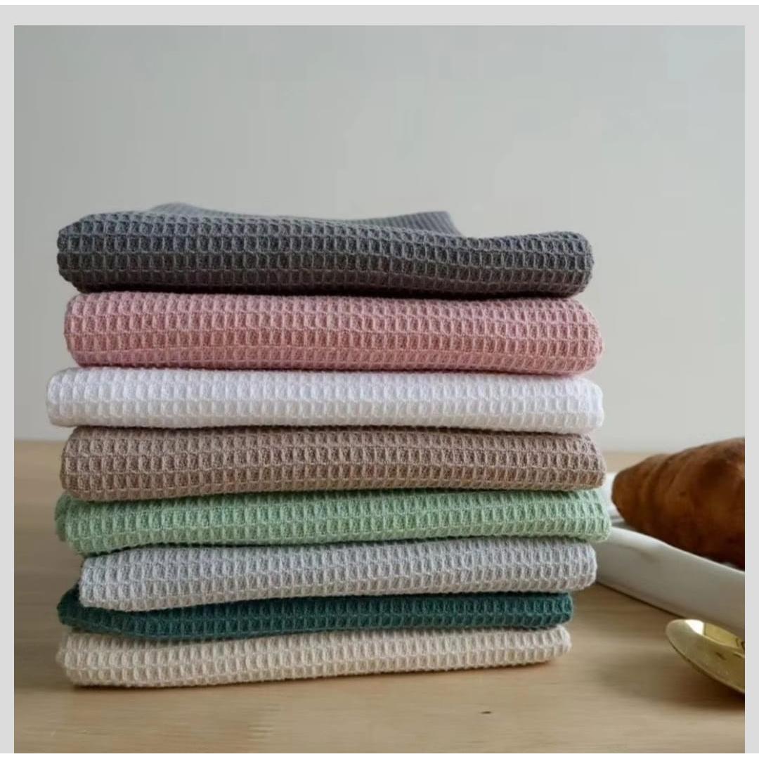 Cotton Plain Waffle Dish Towel Set of 2 Absorbent Quick-Drying Kitchen Towels