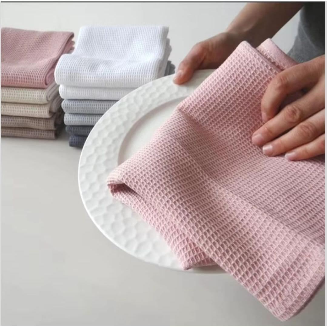Cotton Plain Waffle Dish Towel Set of 2 Absorbent Quick-Drying Kitchen Towels