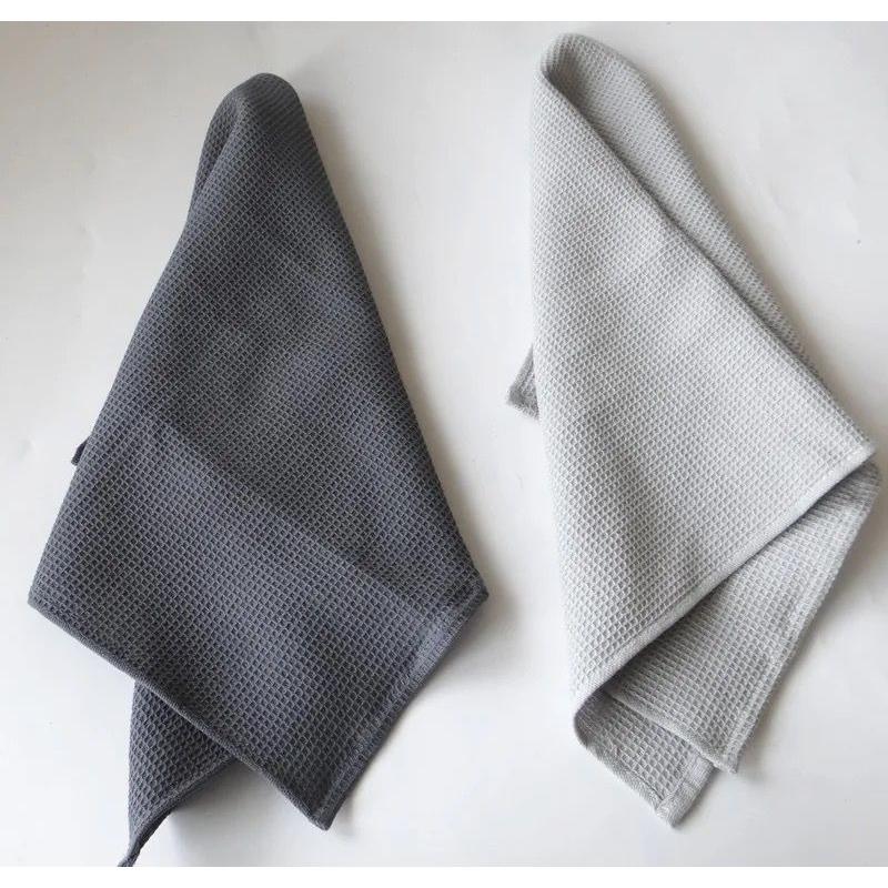 Cotton Plain Waffle Dish Towel Set of 2 Absorbent Quick-Drying Kitchen Towels