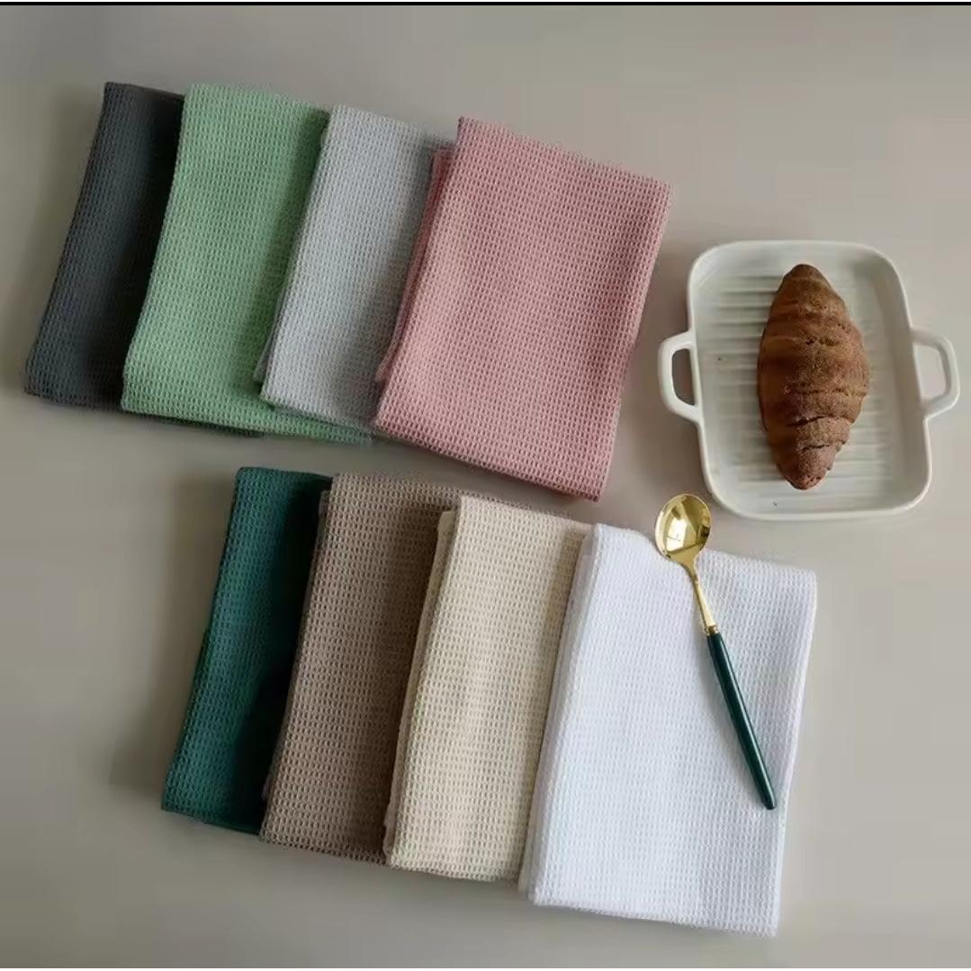 Cotton Plain Waffle Dish Towel Set of 2 Absorbent Quick-Drying Kitchen Towels