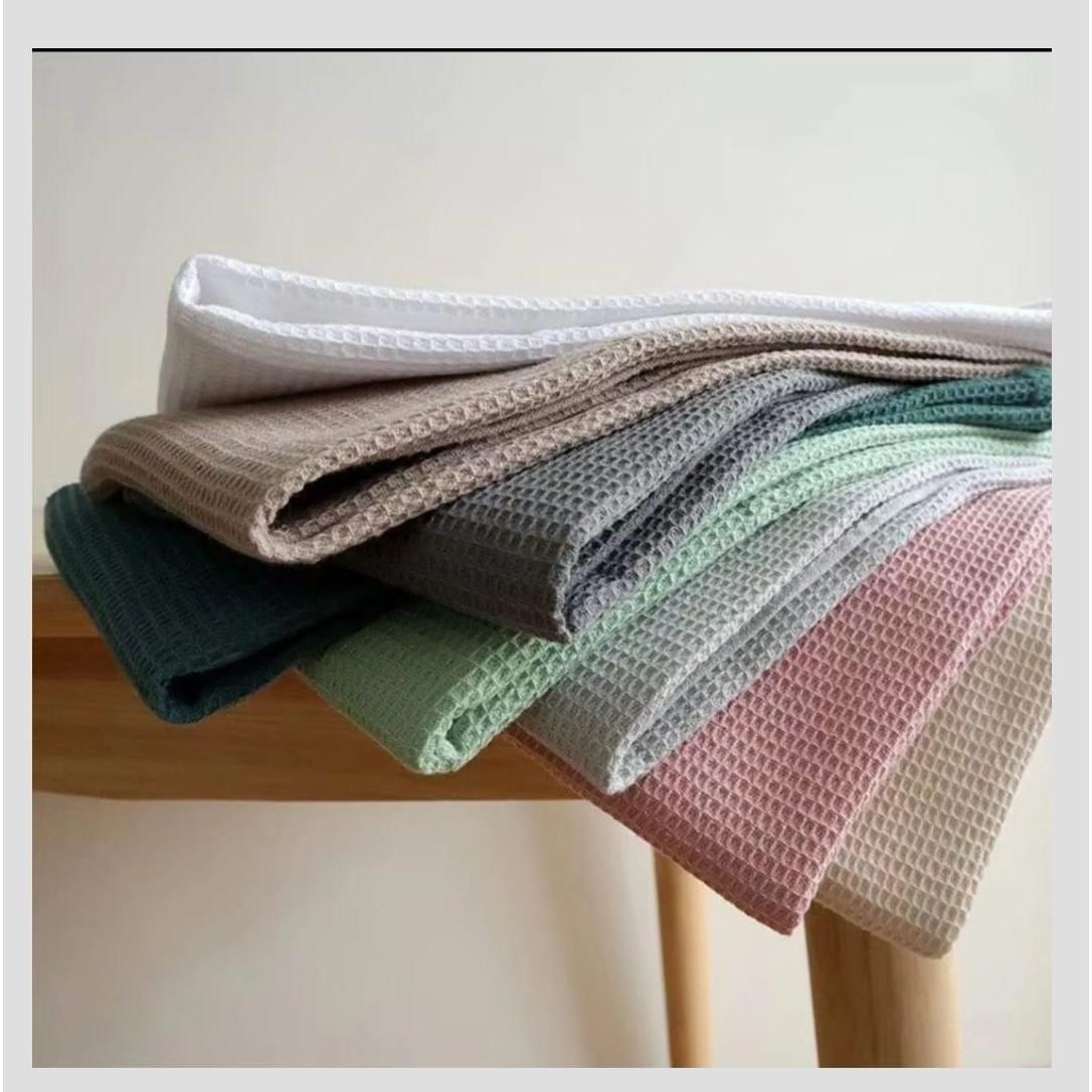Cotton Plain Waffle Dish Towel Set of 2 Absorbent Quick-Drying Kitchen Towels