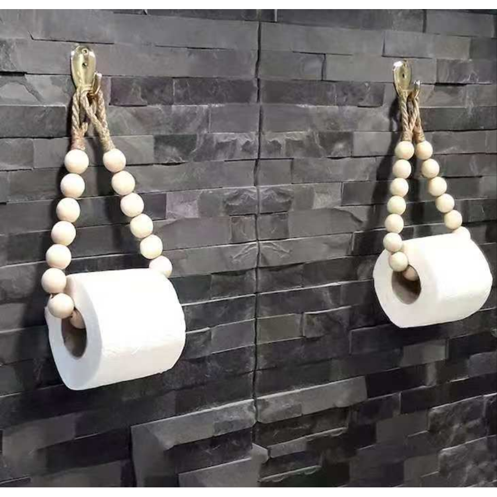 Creative Natural Wood Beaded Toilet Paper Roll Holder