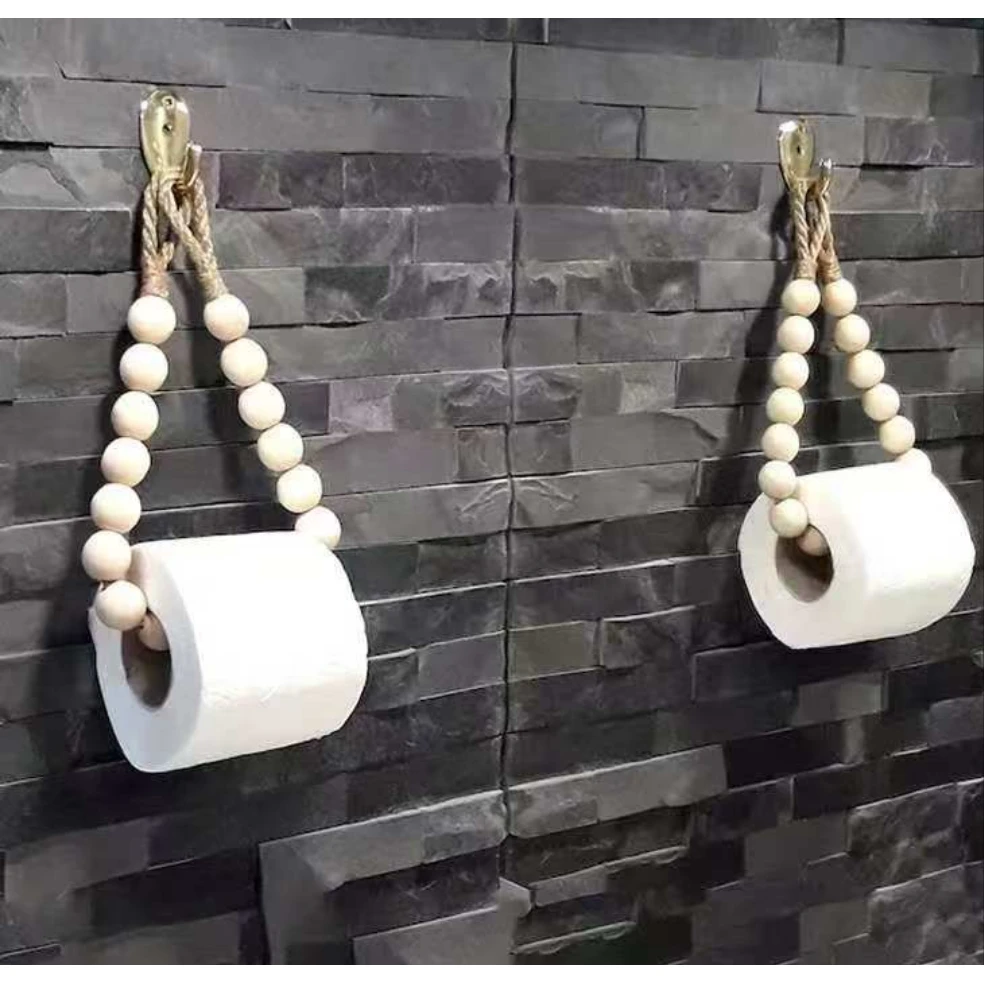 Creative Natural Wood Beaded Toilet Paper Roll Holder Toilet paper holder Toilet Paper Holders