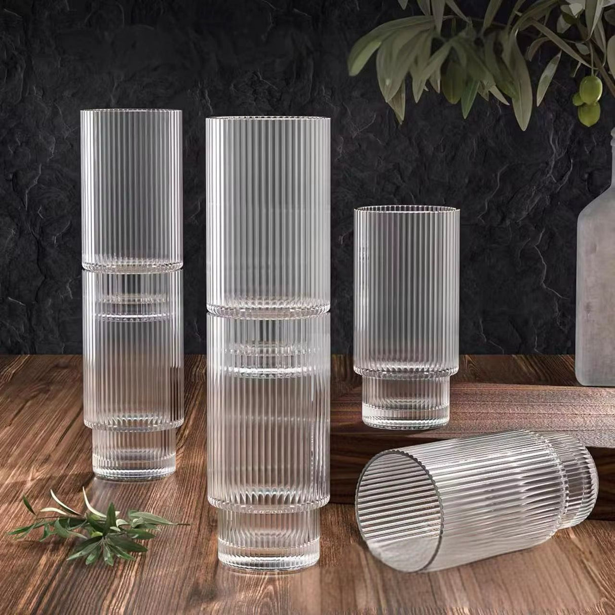 Creative Ribbed Crystal Glass Tumblers 6pcs Set Elegant Drinkware for Everyday Use