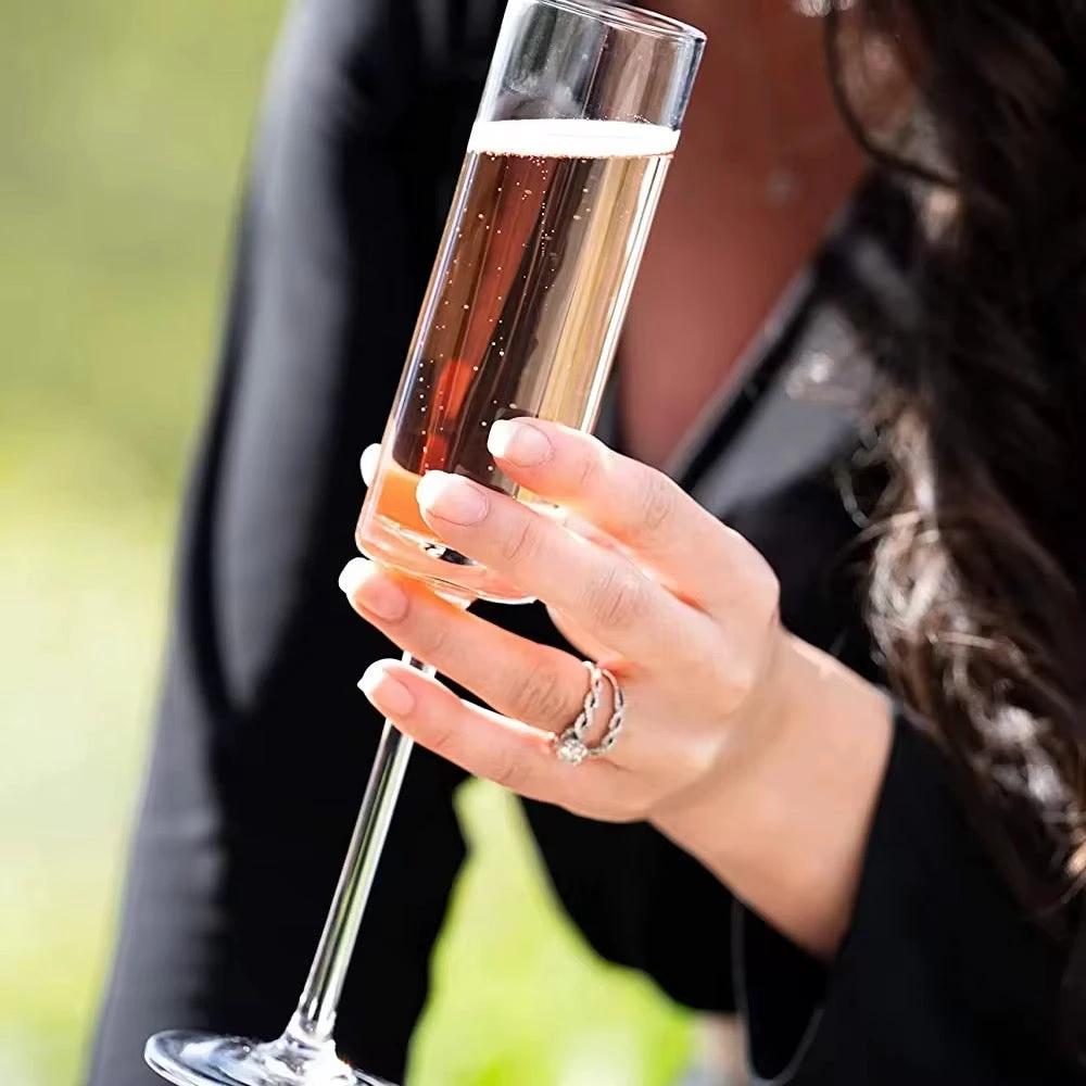 Crystal Long Stem Wine & Champagne Glasses – 6pcs | Elegant 200ml Flute Set for Special Occasions Drinkware Champagne Glasses