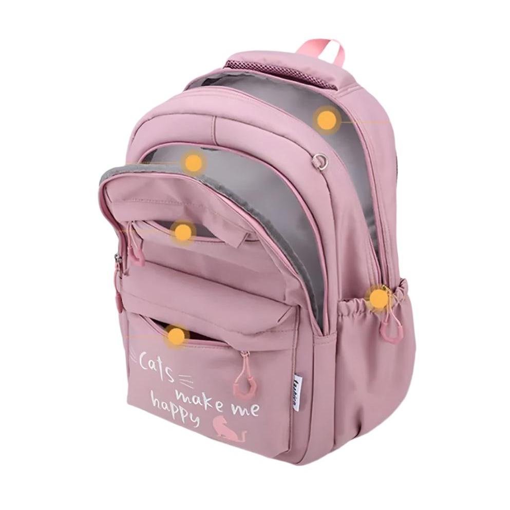 Cute Girls Backpack | Large Capacity School Bag in Black & Pink | 44cm (H) x 29cm (W) x 18cm (D)
