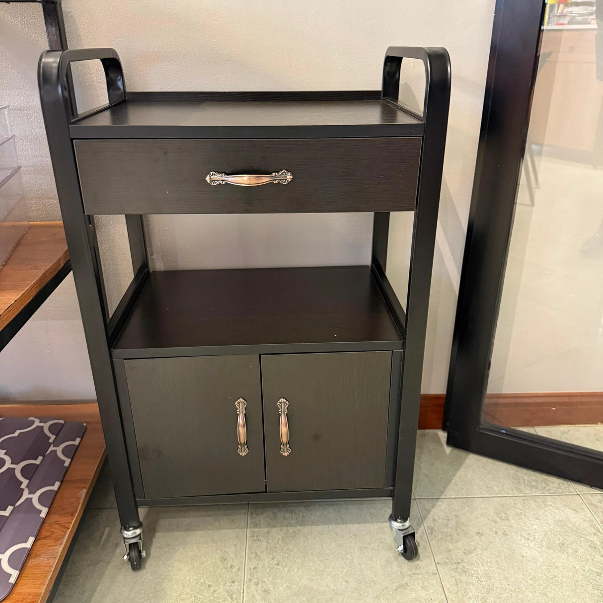 Multipurpose Trolley Cart | Versatile Organizer with Wheels | 84x50x33cm | White & Black Kitchen Storage Racks Carts