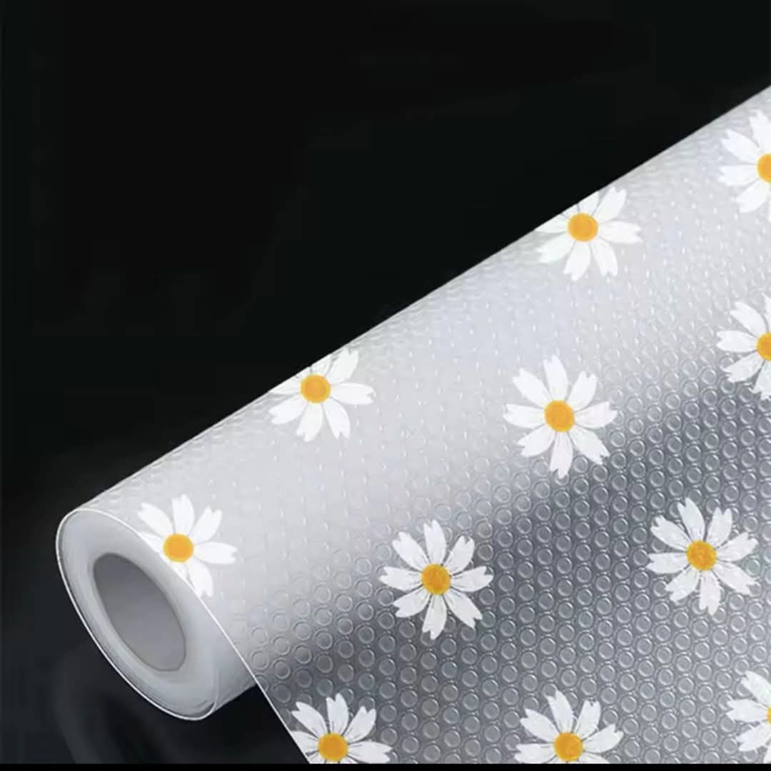 Daisy Pattern Kitchen Drawer Liners Waterproof & Cuttable Liner Roll (45x500cm)